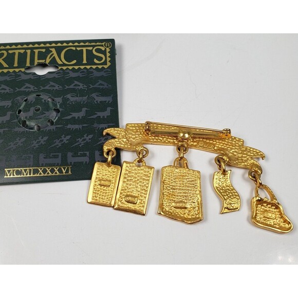 Vintage 1986 JJ Jonette Gold Tone Born To Shop Charms Artifacts Brooch - Picture 6 of 7